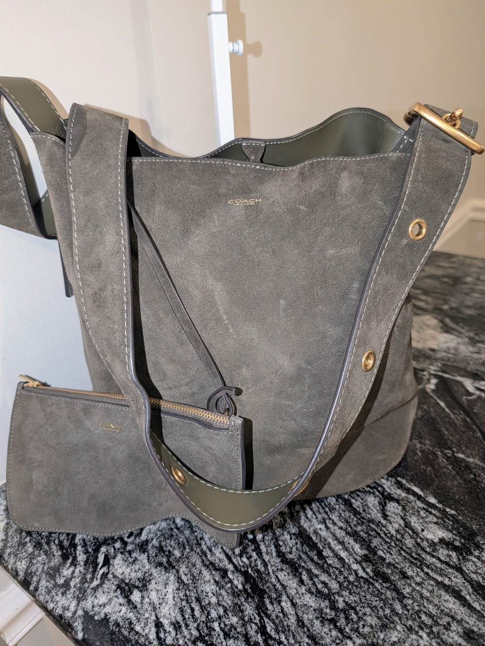 Coach Bleecker Bucket Bag — Suede, Olive (Style No. CCC24)